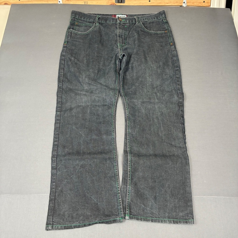 Y2K PJ Mark Baggy Gray Dark Wash Denim Jeans Men's Size 38x30 Green Stitching